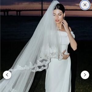 two tier lace edge White Veil with blusher- cathedral